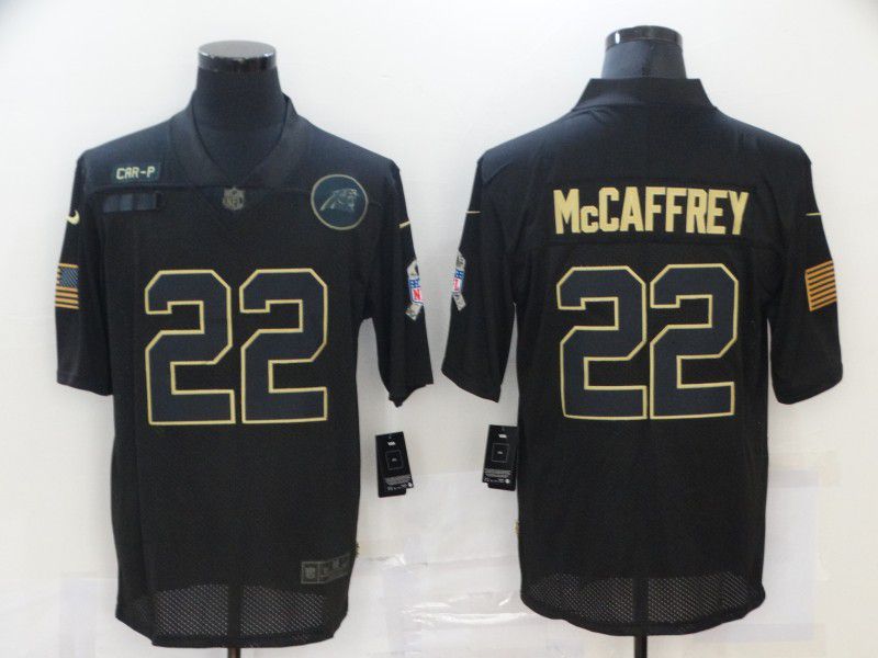 Men Carolina Panthers 22 Mccaffrey Black gold lettering 2020 Nike NFL Jersey